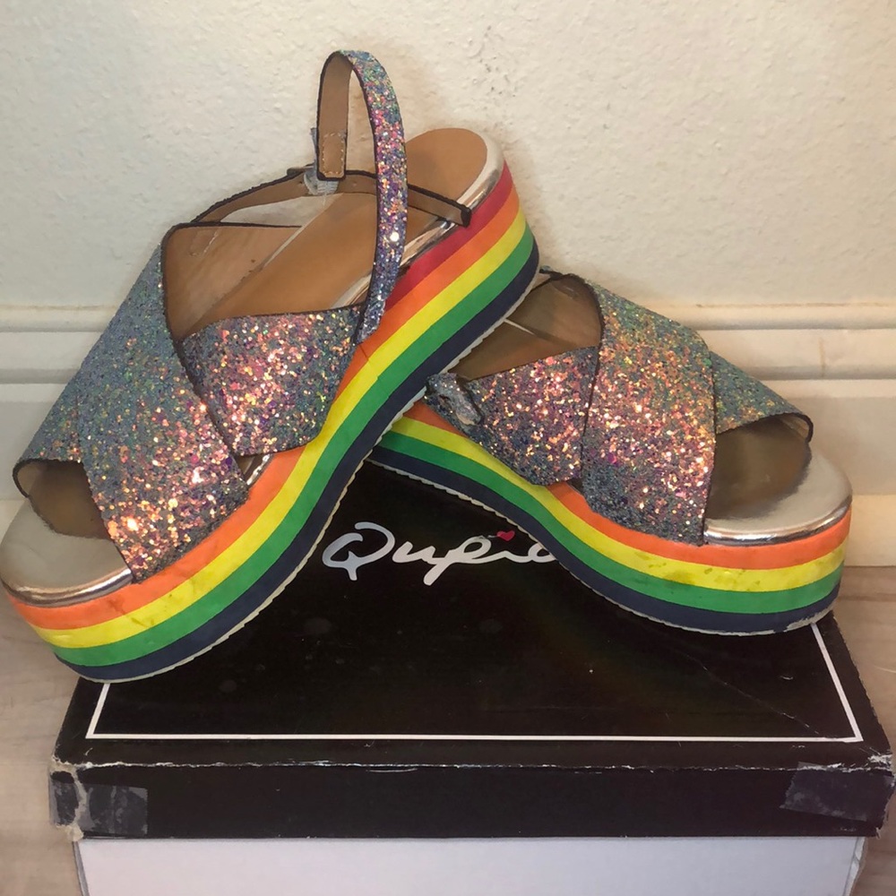 Rainbow glitter platform sandals